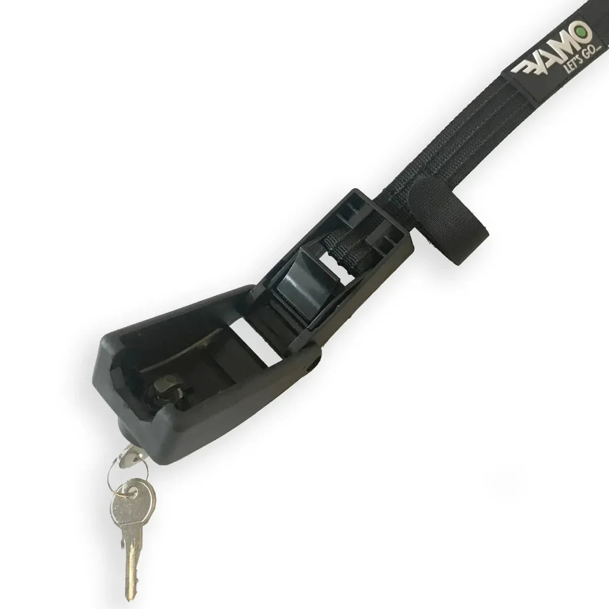 Vamo 10ft locking tie down strap with built-in key lock for securing paddleboards and kayaks