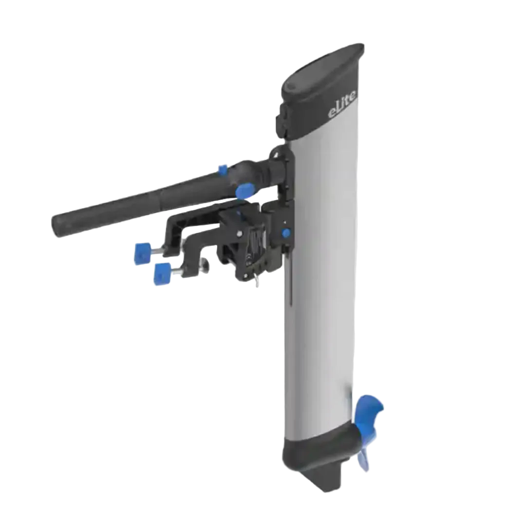 Electric motor with blue clamps on a gray background