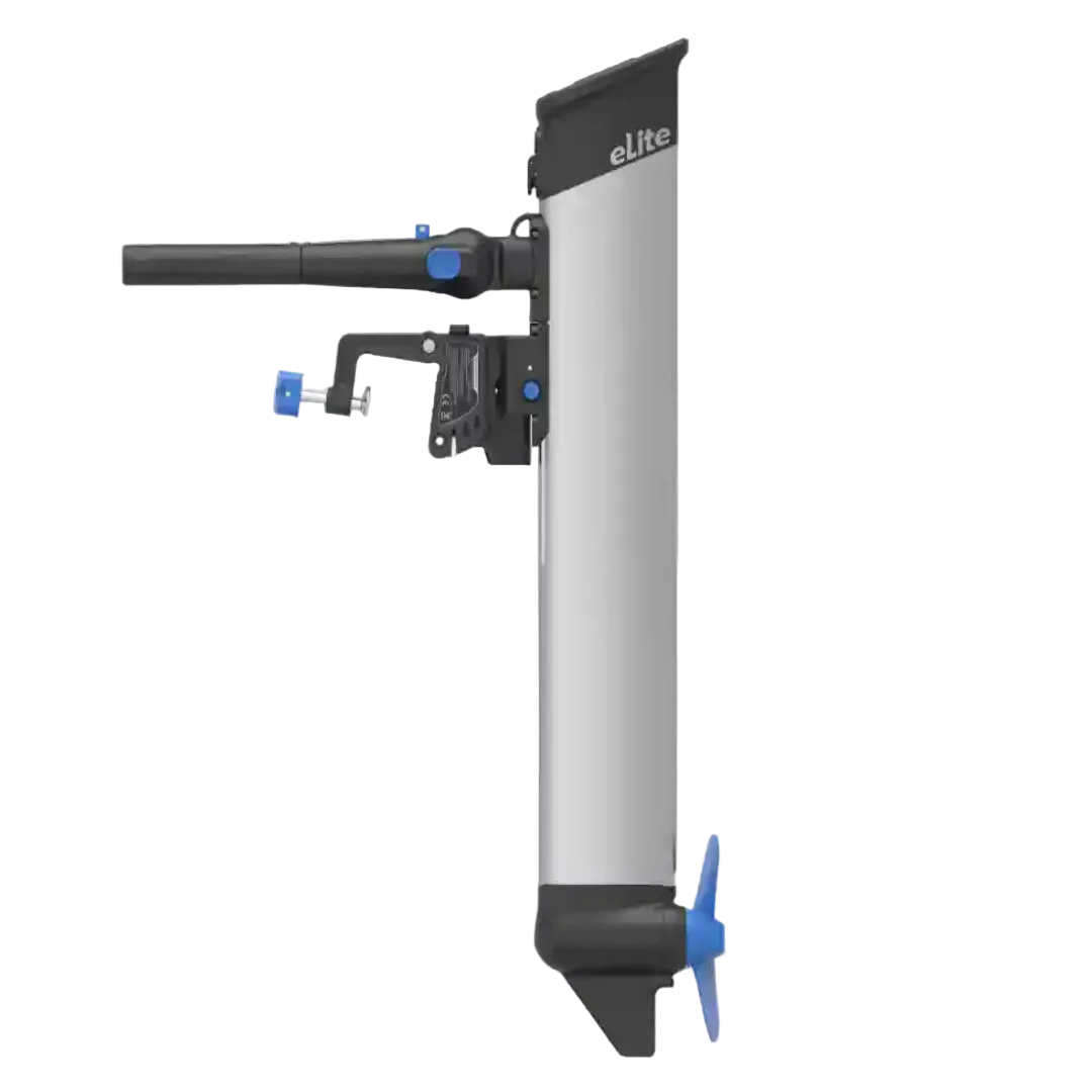 Elite brand electric motor with adjustable arm on a light gray background