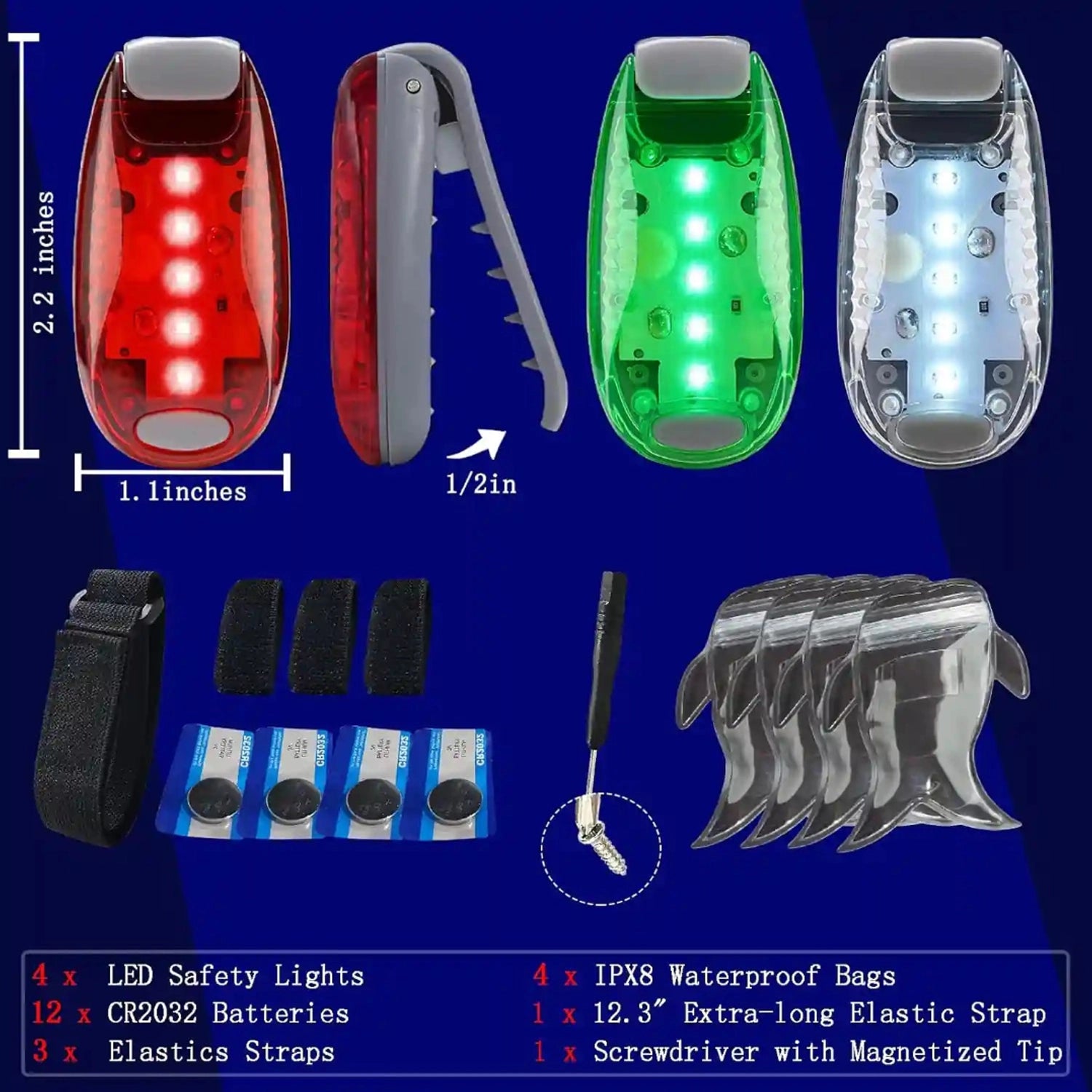 Navigation lights attached to boat kayak bag and dog collar showing versatile clip-on use