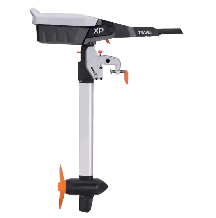 Outboard motor with 'XP' branding on a white background