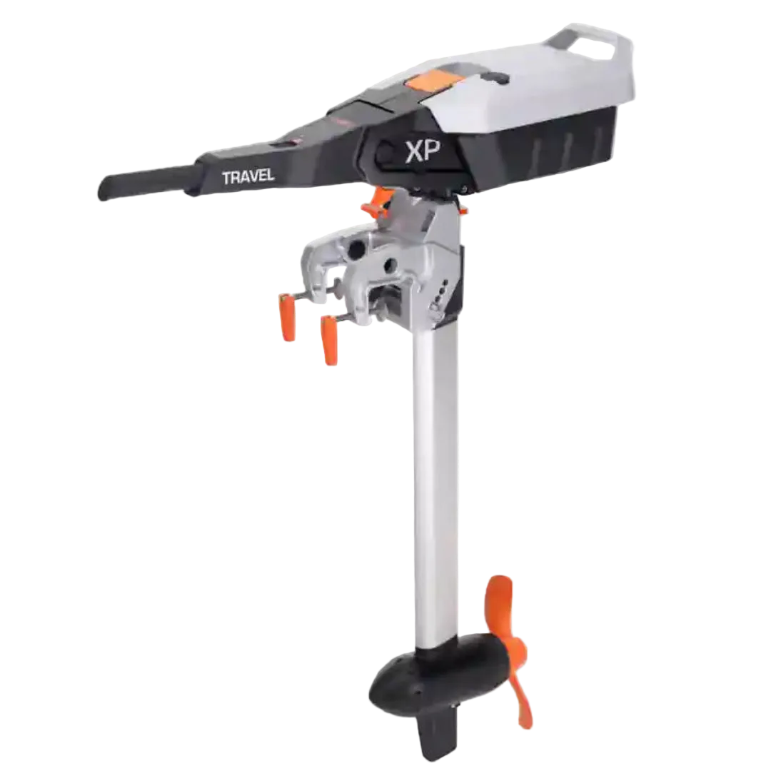 Outboard motor with 'XP' branding on a white background