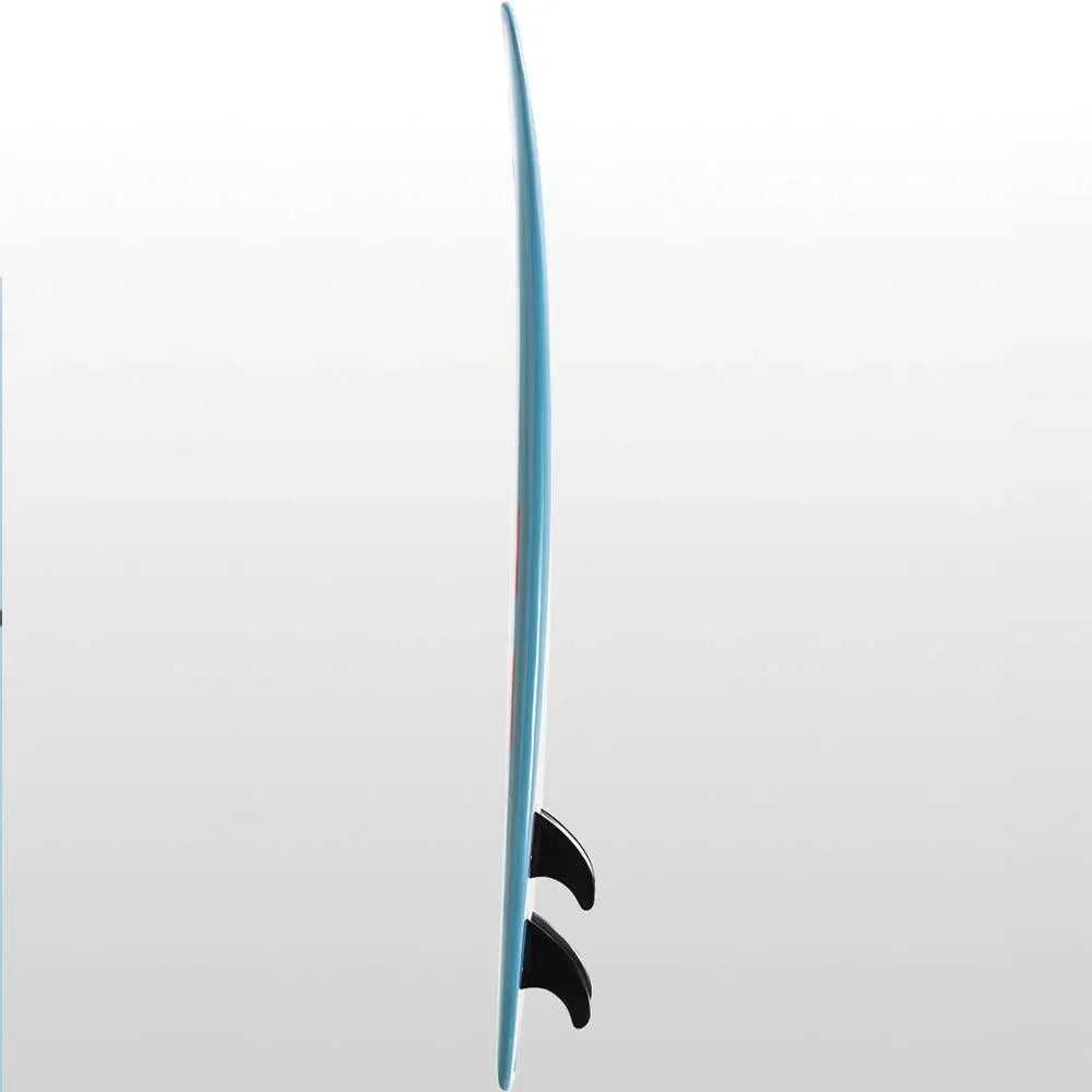 Side rail profile of the Battle Fish Surfboard by POP Board Co., highlighting slim design and rocker curve.
