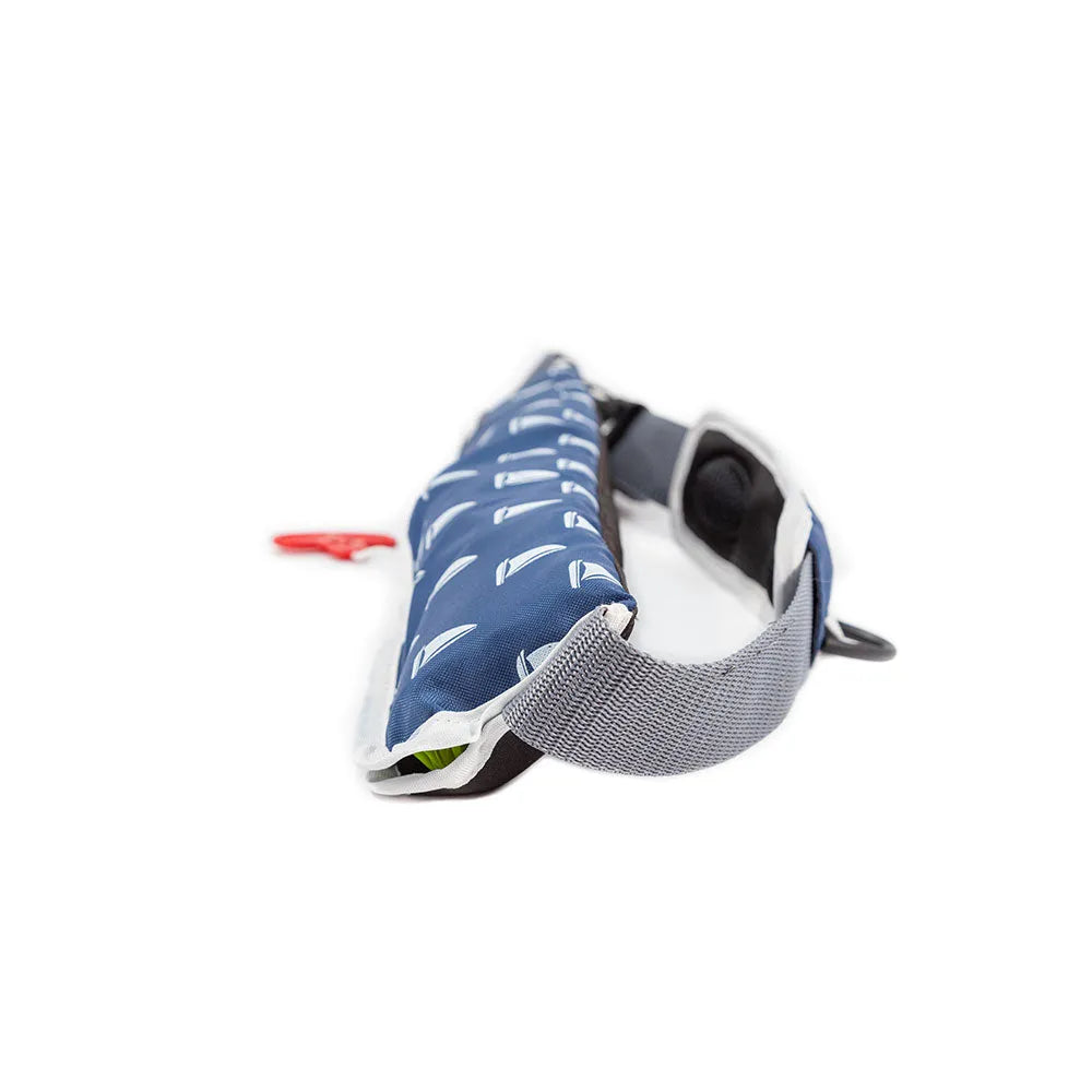 Folded Bombora PFD inflatable life belt, portable and easy to store.