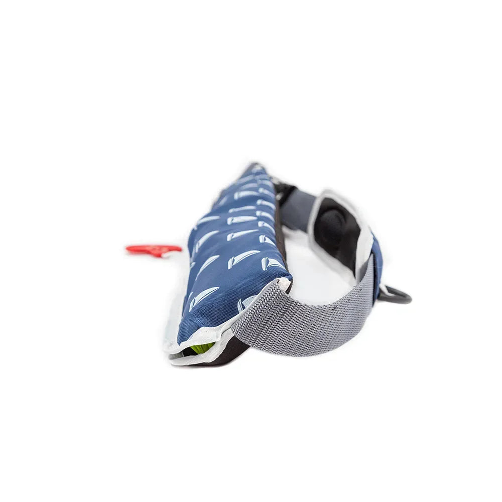 Folded Bombora PFD inflatable life belt, portable and easy to store.