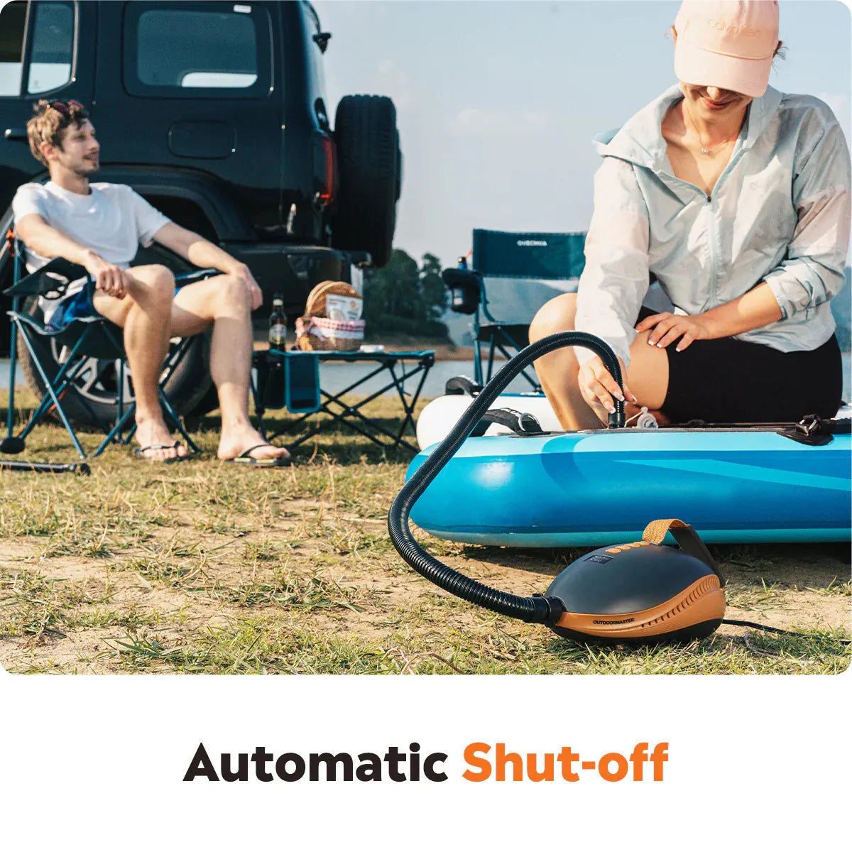 Dolphin II electric SUP pump digital display showing PSI settings with automatic shutoff.