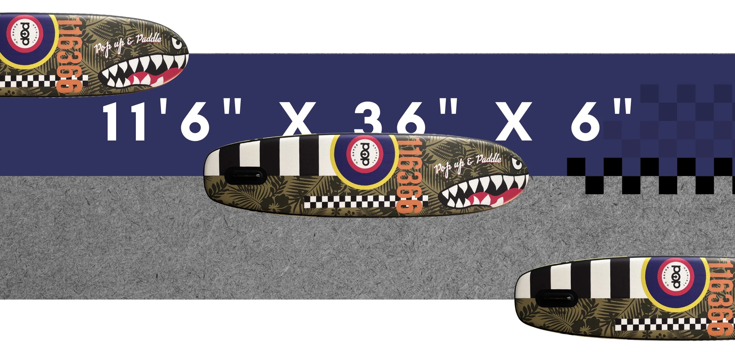 El Capitan 11'6 Bomber paddleboard dimensions graphic: 11’6” x 36” x 6”.