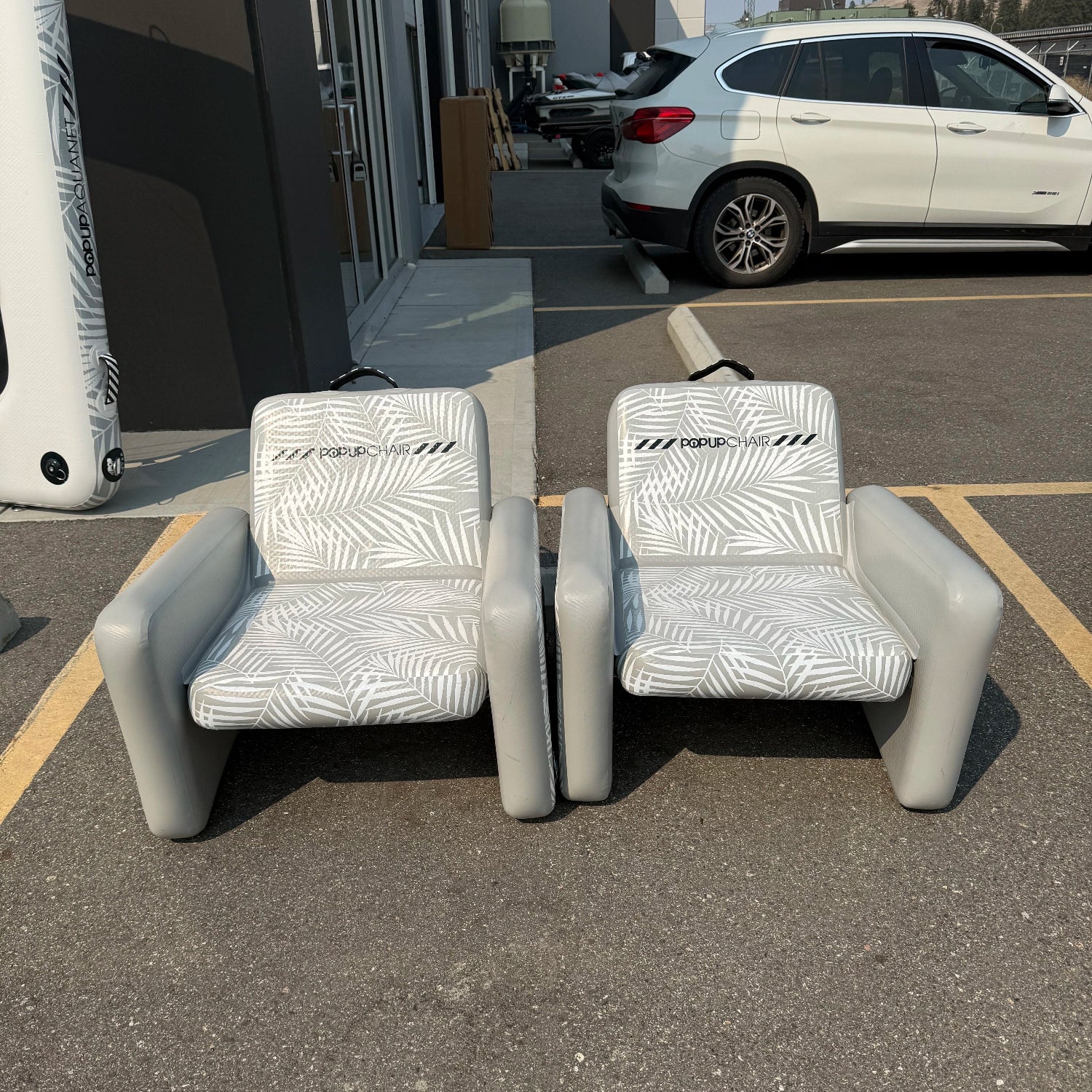 Green Program POP Up Chair Set in grey and white showcasing minor scuff marks on the chair.