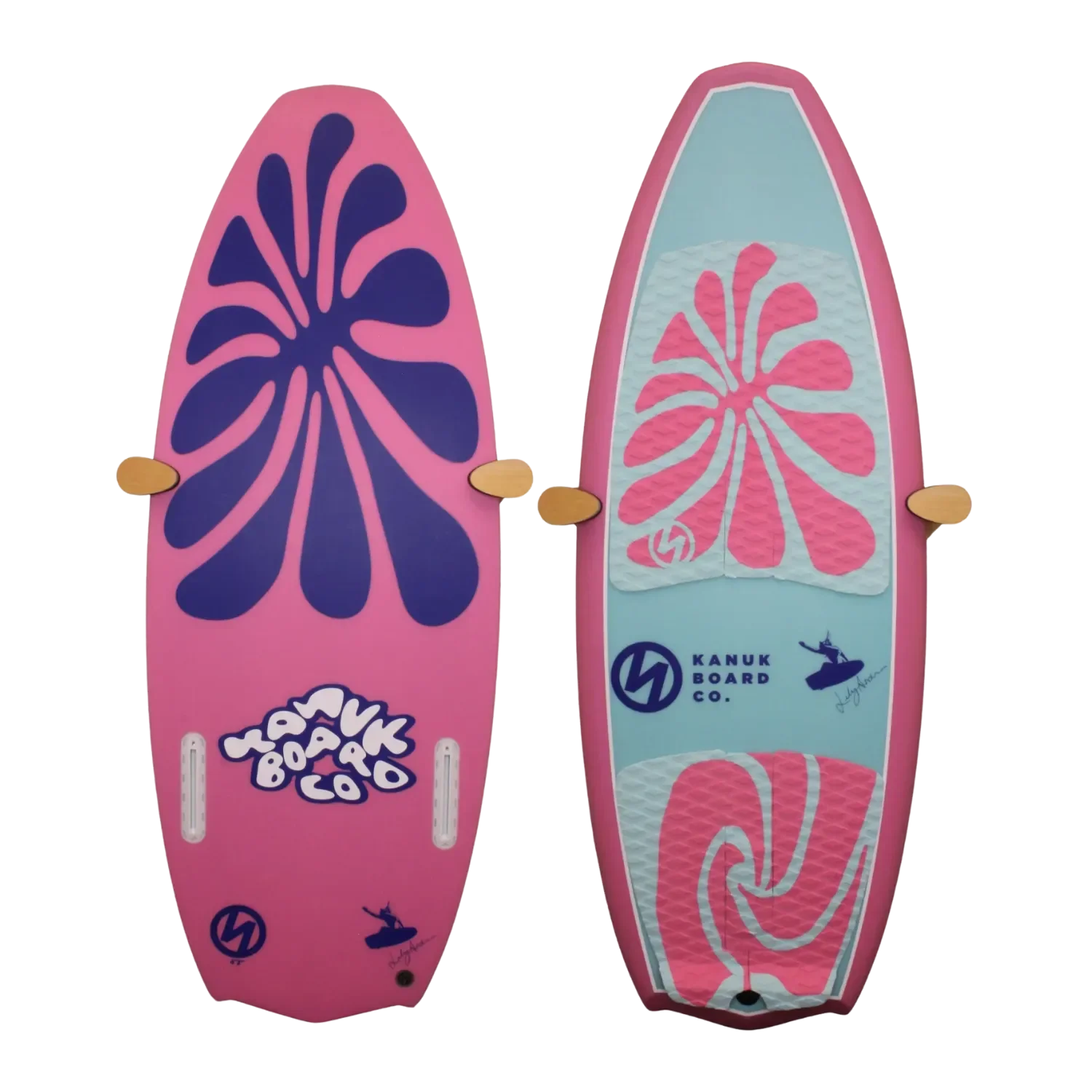 Lily Pro Pink Bloom wakesurf board front and back with floral pink design.
