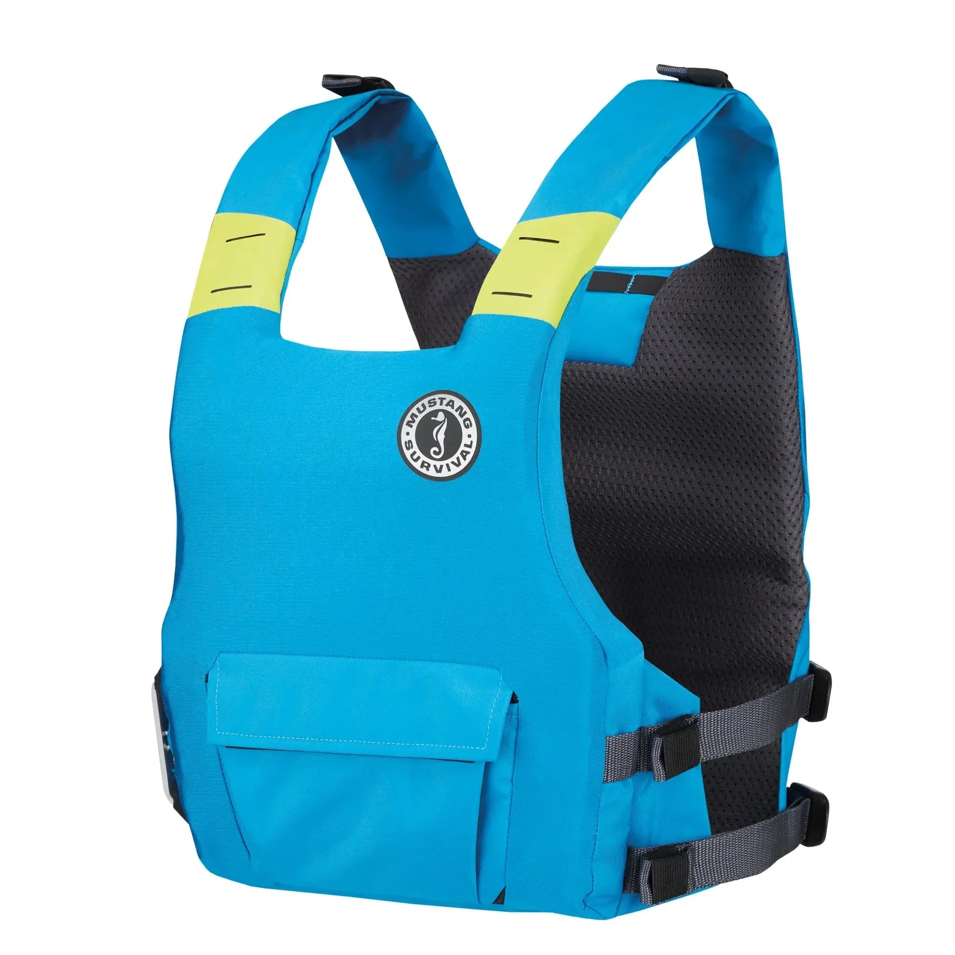 Mustang Khimera buoyancy aid in blue - compact, dual flotation front view PFD.