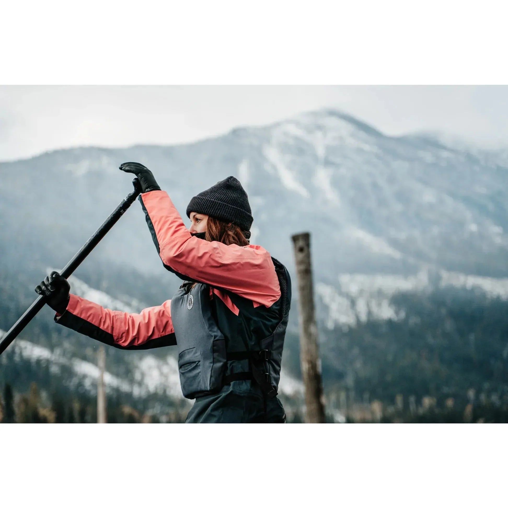 Closeup demo of Mustang Khimera buoyancy aid - versatile paddle sports flotation device.
