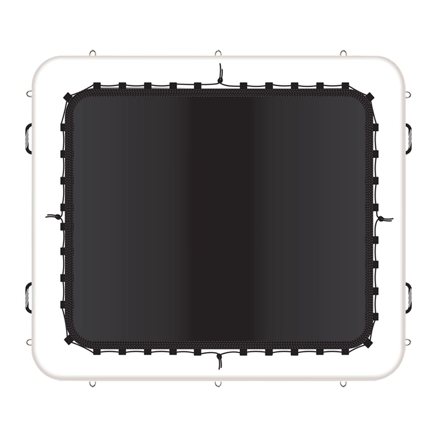 Bottom view of POP Aqua Net inflatable dock showing reinforced net system for swimming and lounging.