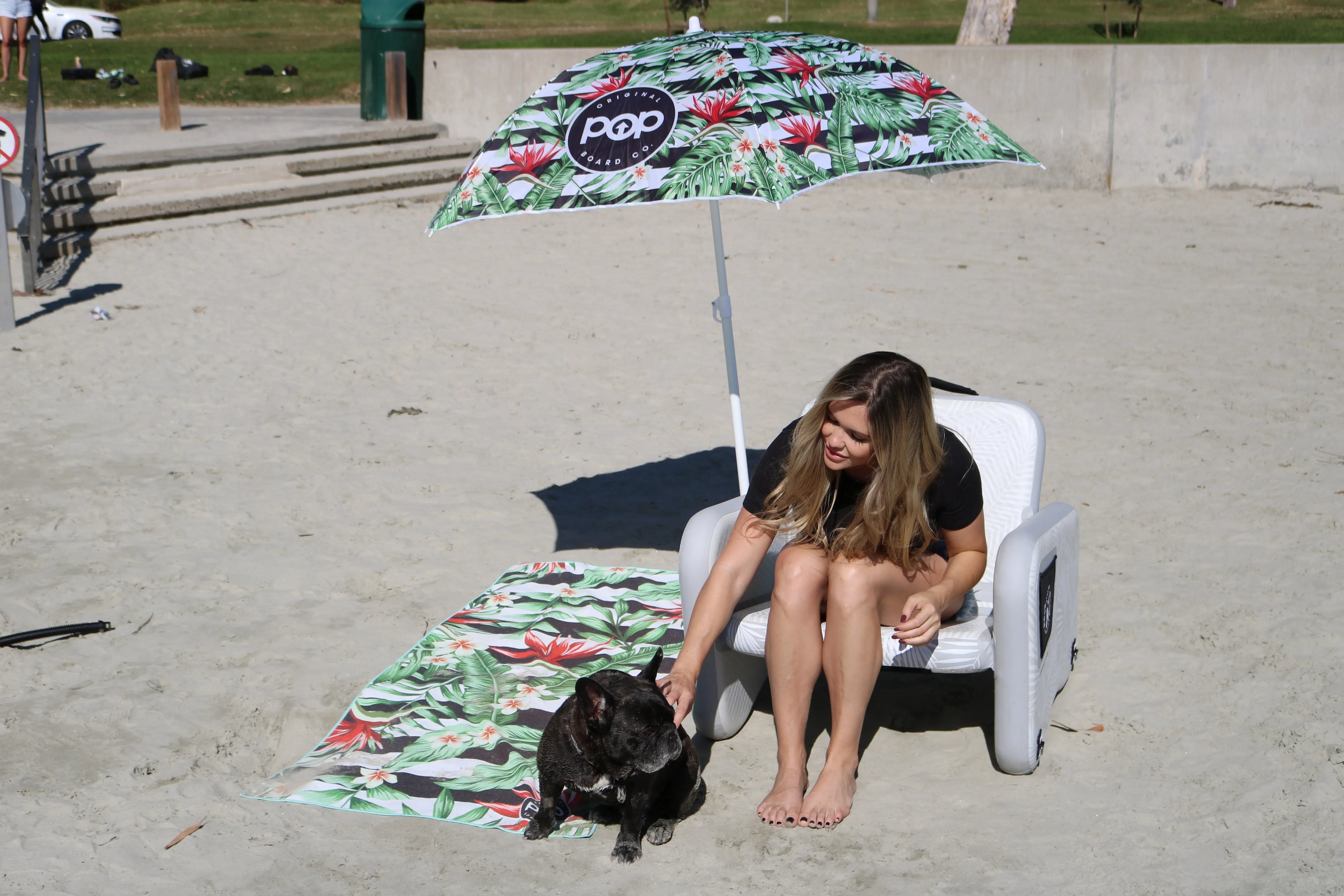 Inflatable POP Up Chair set up on AquaDock platform, designed for comfort and stability.