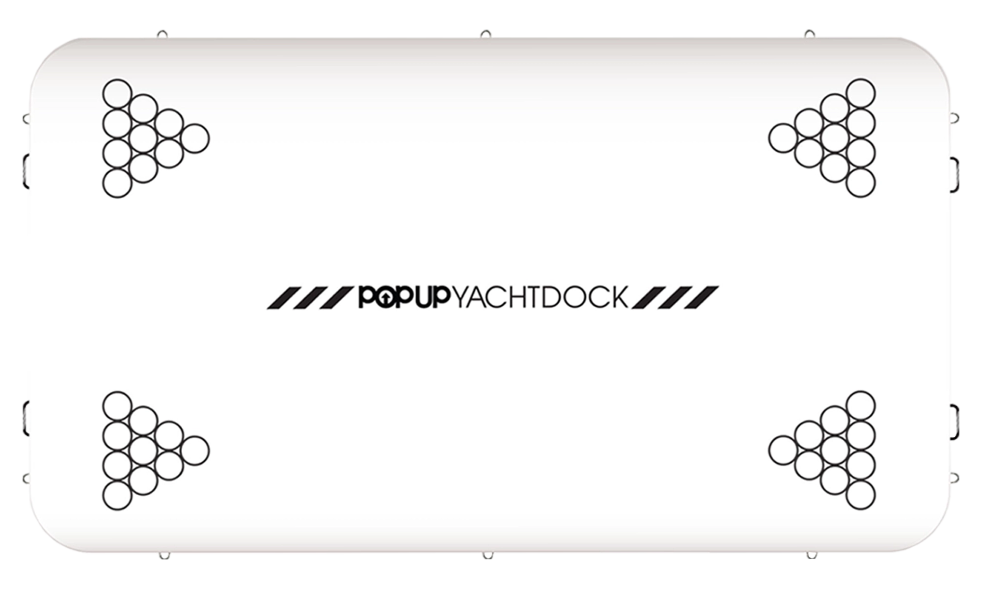 Bottom view of POP YachtDock inflatable dock featuring Canadian Board Co. branding and reinforced structure.