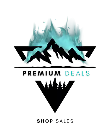 Premium Deals logo featuring mountain silhouette with blue fire design