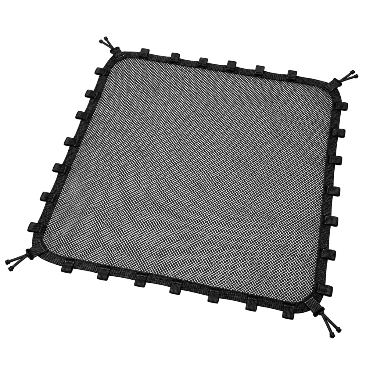 Angled view of the black replacement mesh net for POPUP AquaNet and AquaDock showing its marine-grade mesh and reinforced attachment points.