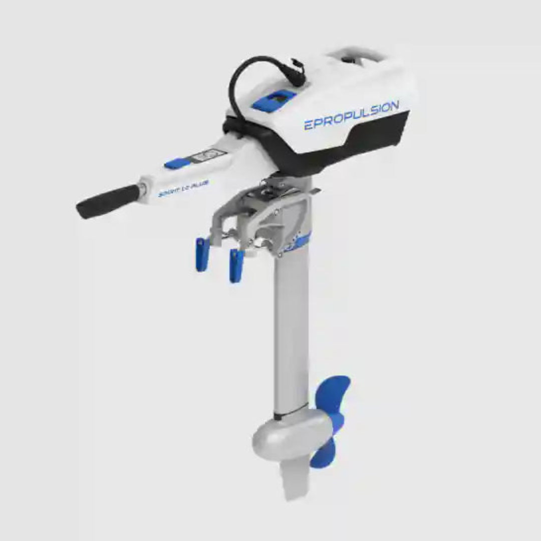 Outboard motor with Epropulsion branding on a light gray background