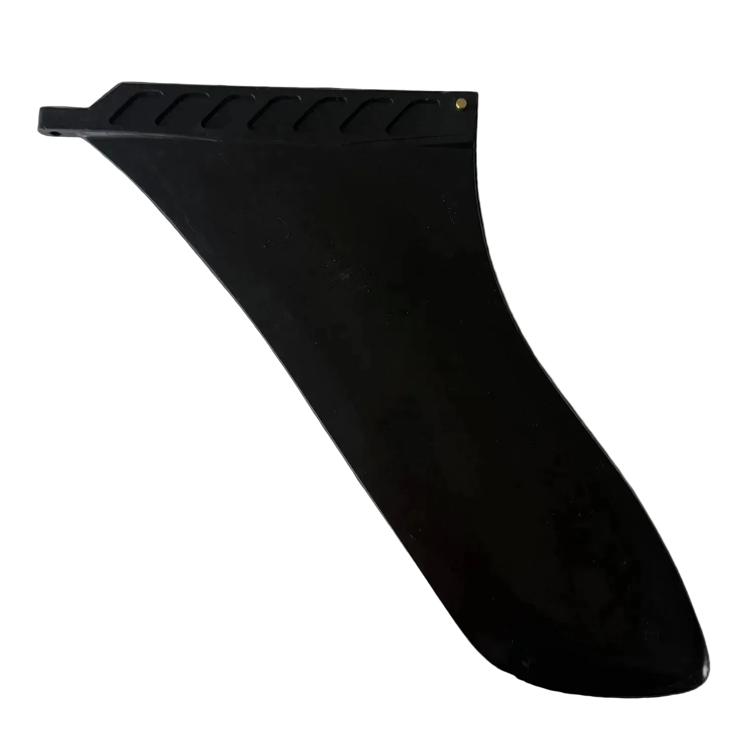 Universal 10-inch US fin box center fin in dolphin swept shape with thumb screw and plate.