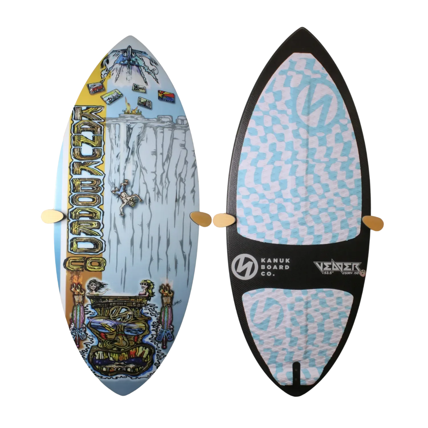 Vedder Stewy Cliff Jump Pro wakeskim board with cliff jump artwork design.