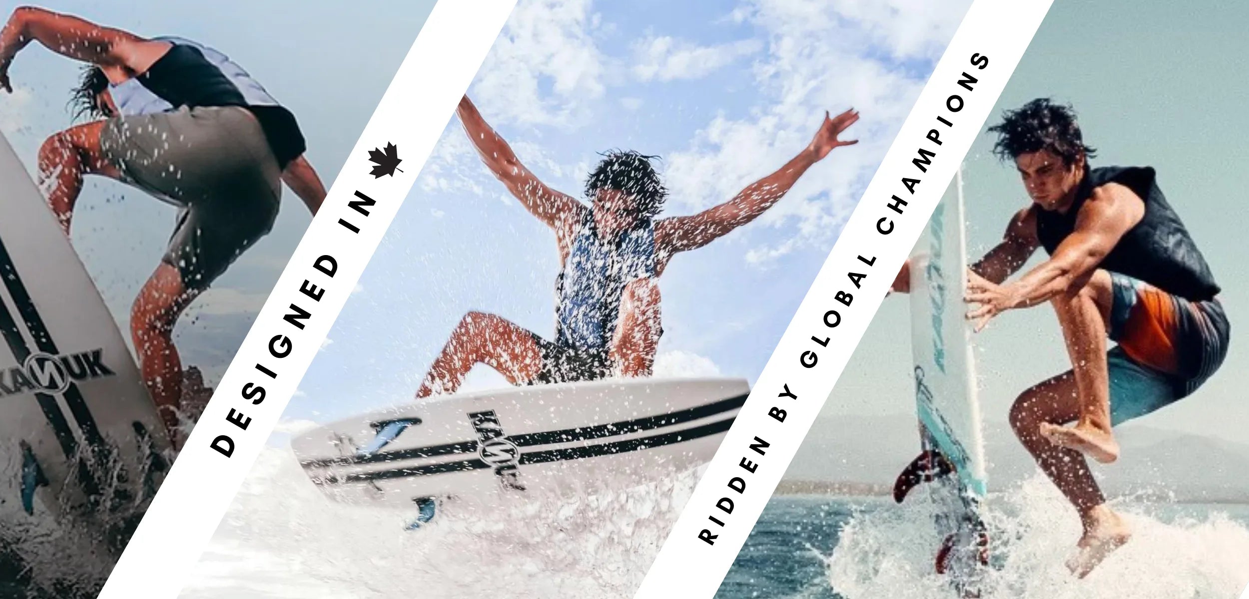 Athlete launching off a wave on a Kanuk wakesurf board with text Wake Surf Like The Pros.