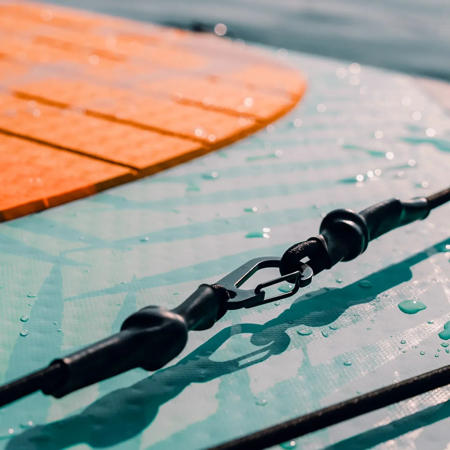 Carry handle and teak deck traction pad on POP Yacht Hopper 11'0 inflatable paddleboard.