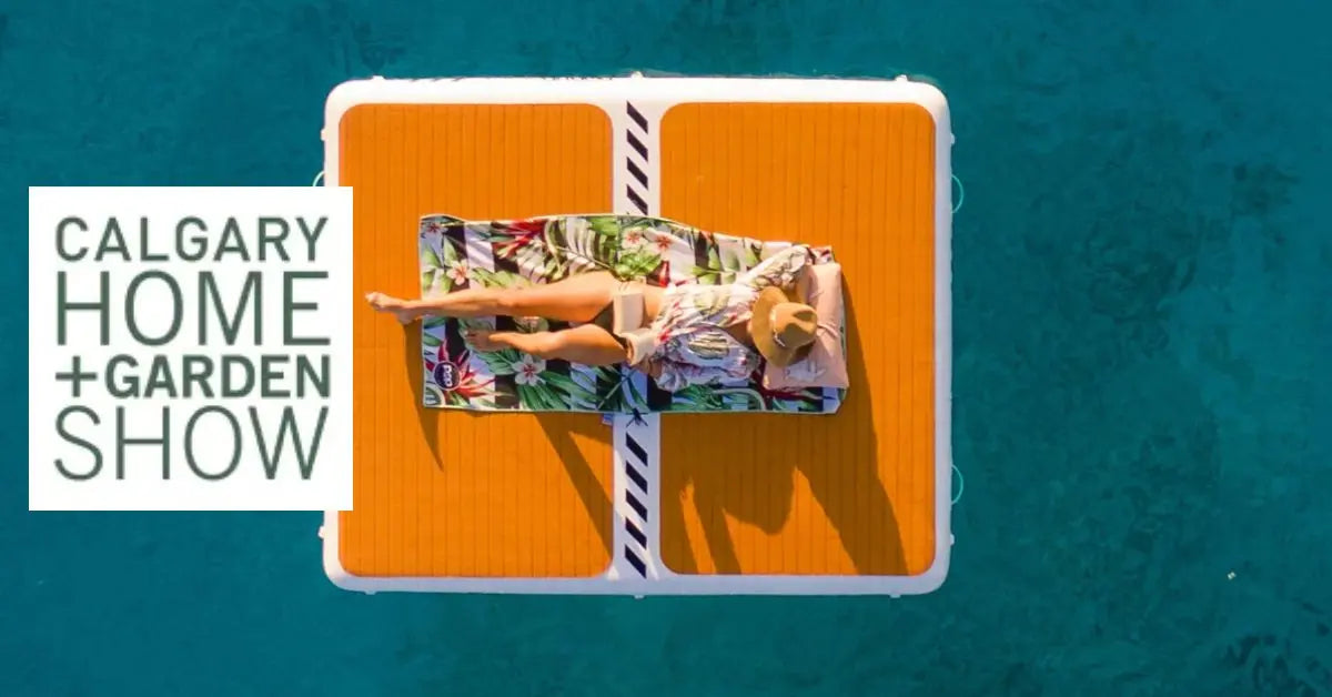Overhead view of inflatable dock with person relaxing