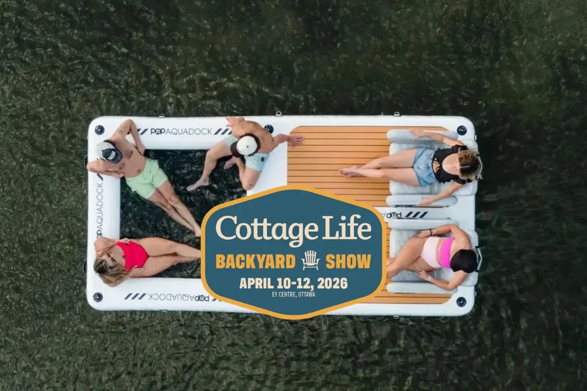 People relaxing on inflatable dock at Cottage Life Backyard Show Ottawa 2026