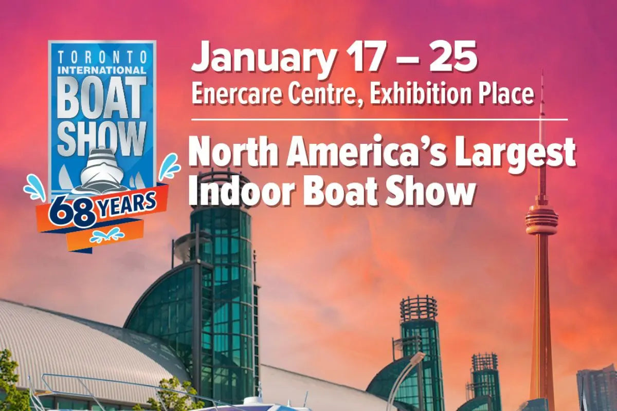 Canadian Board Co. team at Booth G543 during the Toronto International Boat Show 2026 featuring Rover Marine inflatable boats.