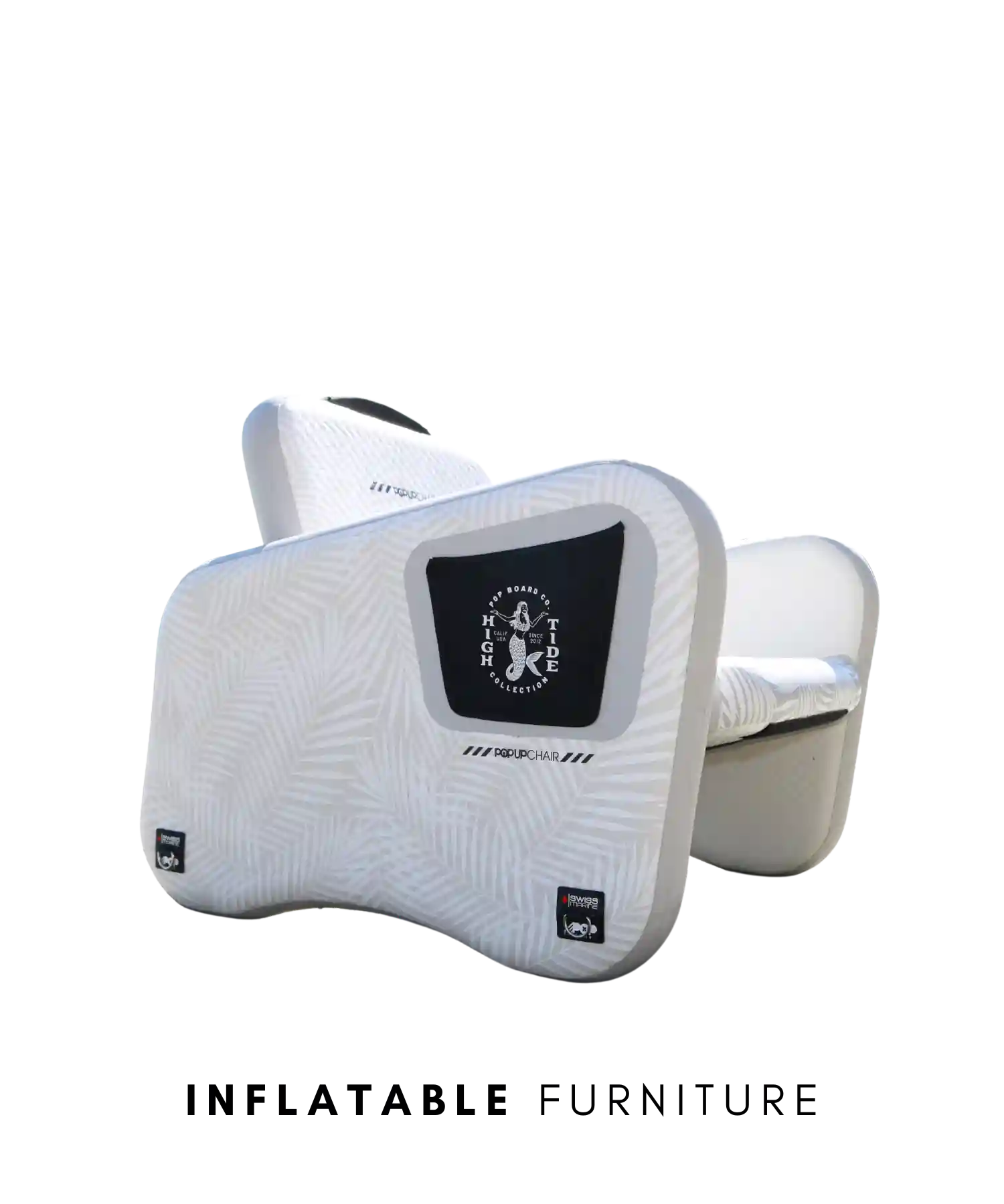 Inflatable furniture with a visible brand logo on a white background