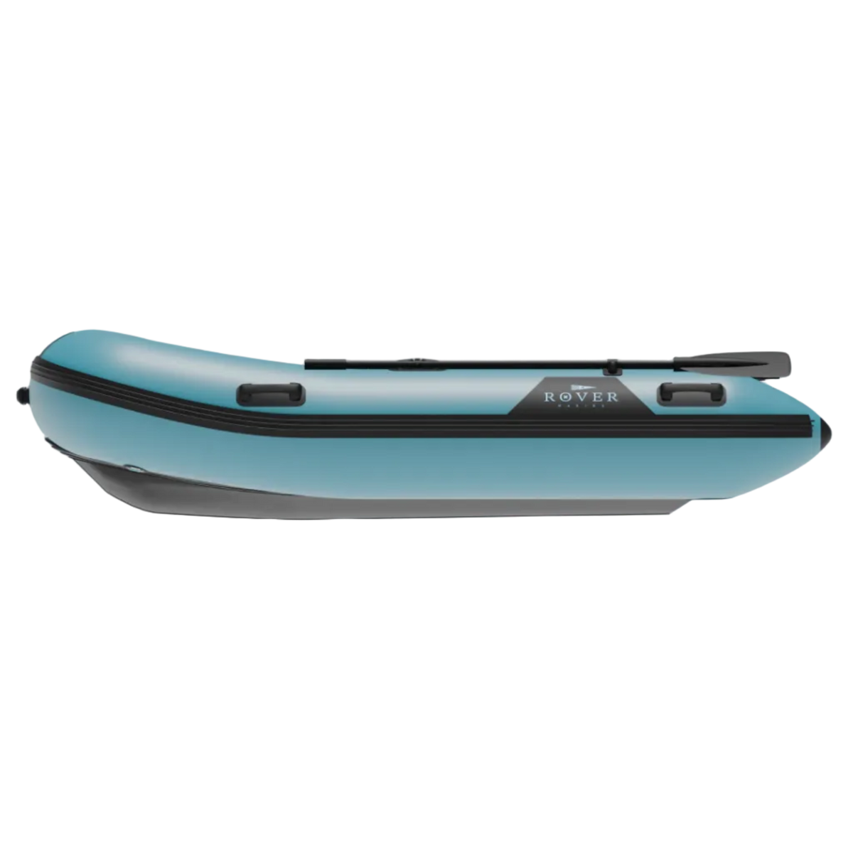 A Left side profile shot of the 8ft battle boat highlighting its hull design and oars.
