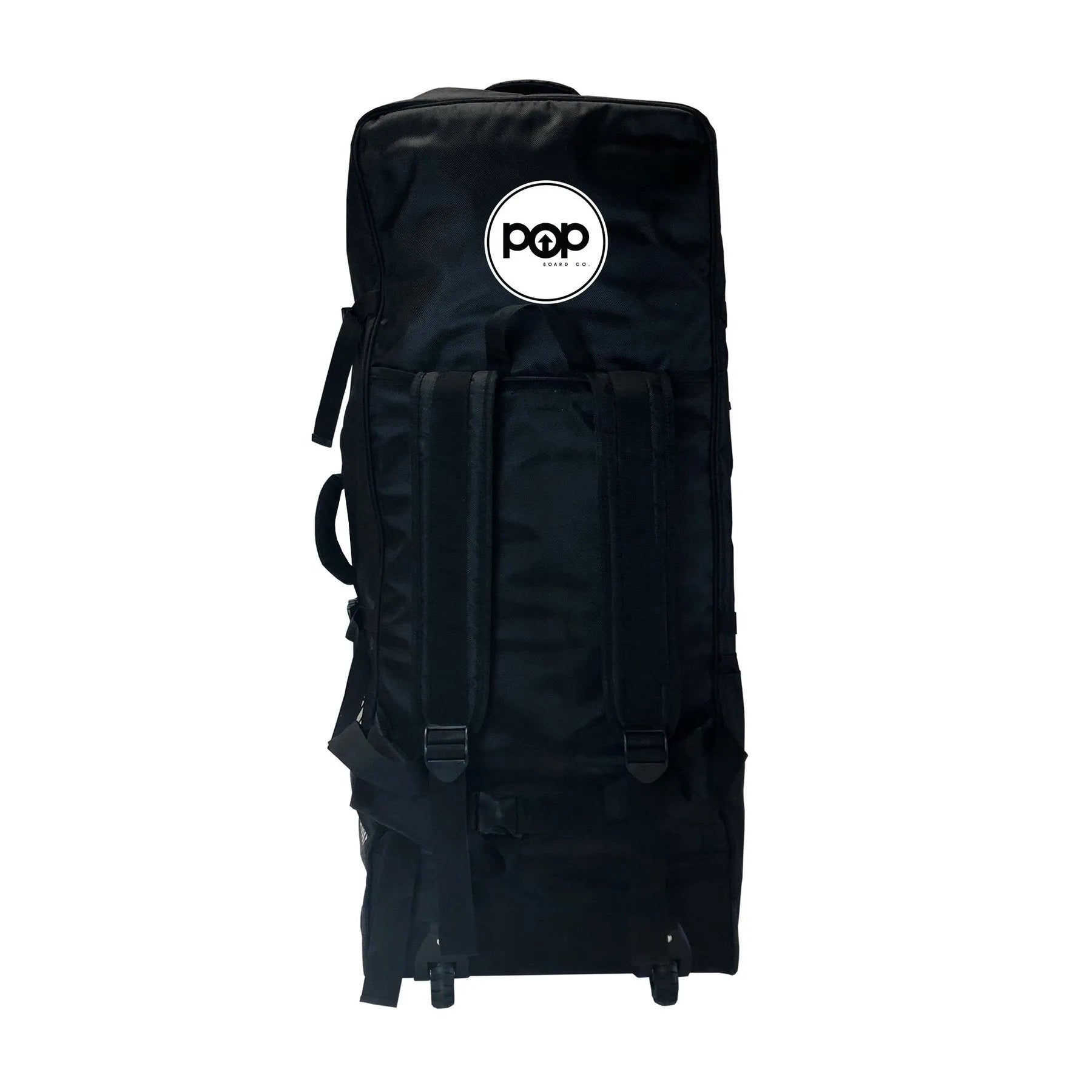 POP Board Co inflatable SUP bag with backpack straps for easy carrying and storage.