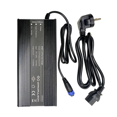 Black power adapter with cable on a white background