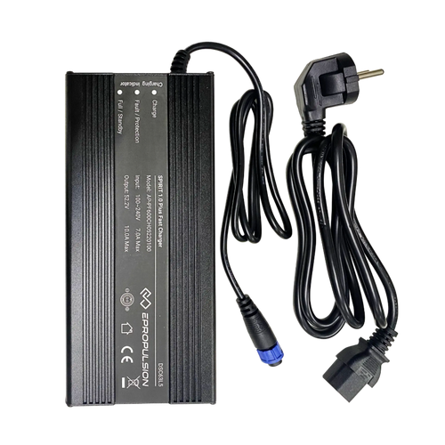 Black power adapter with cable on a white background