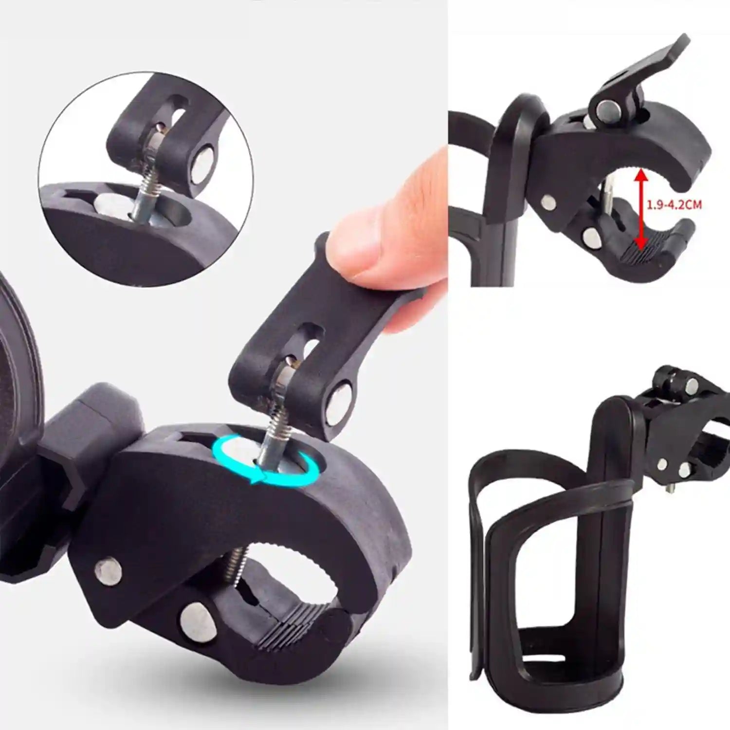 Boat cup holder clamp installation on railing tool-free mount marine grade