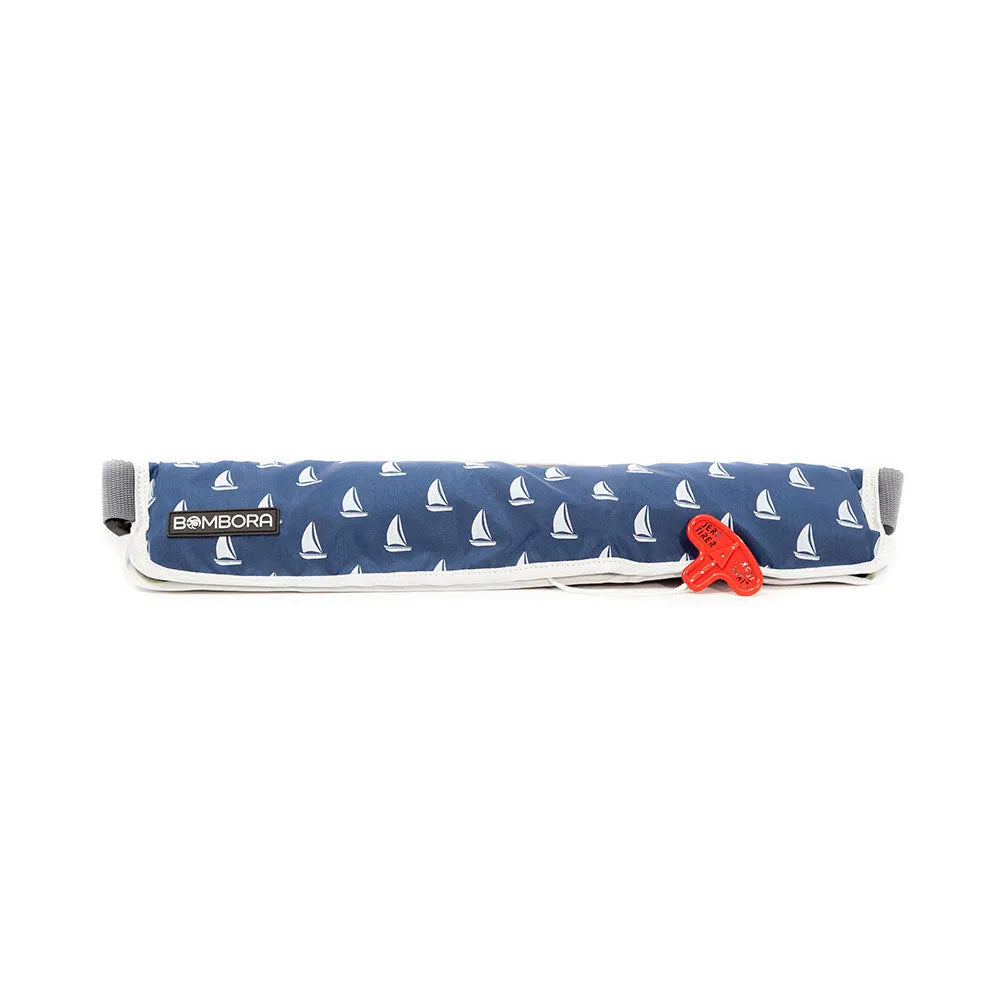 Navy blue Bombora inflatable PFD life belt, compact design from the I’d Rather Be Cruisin’ Collection.