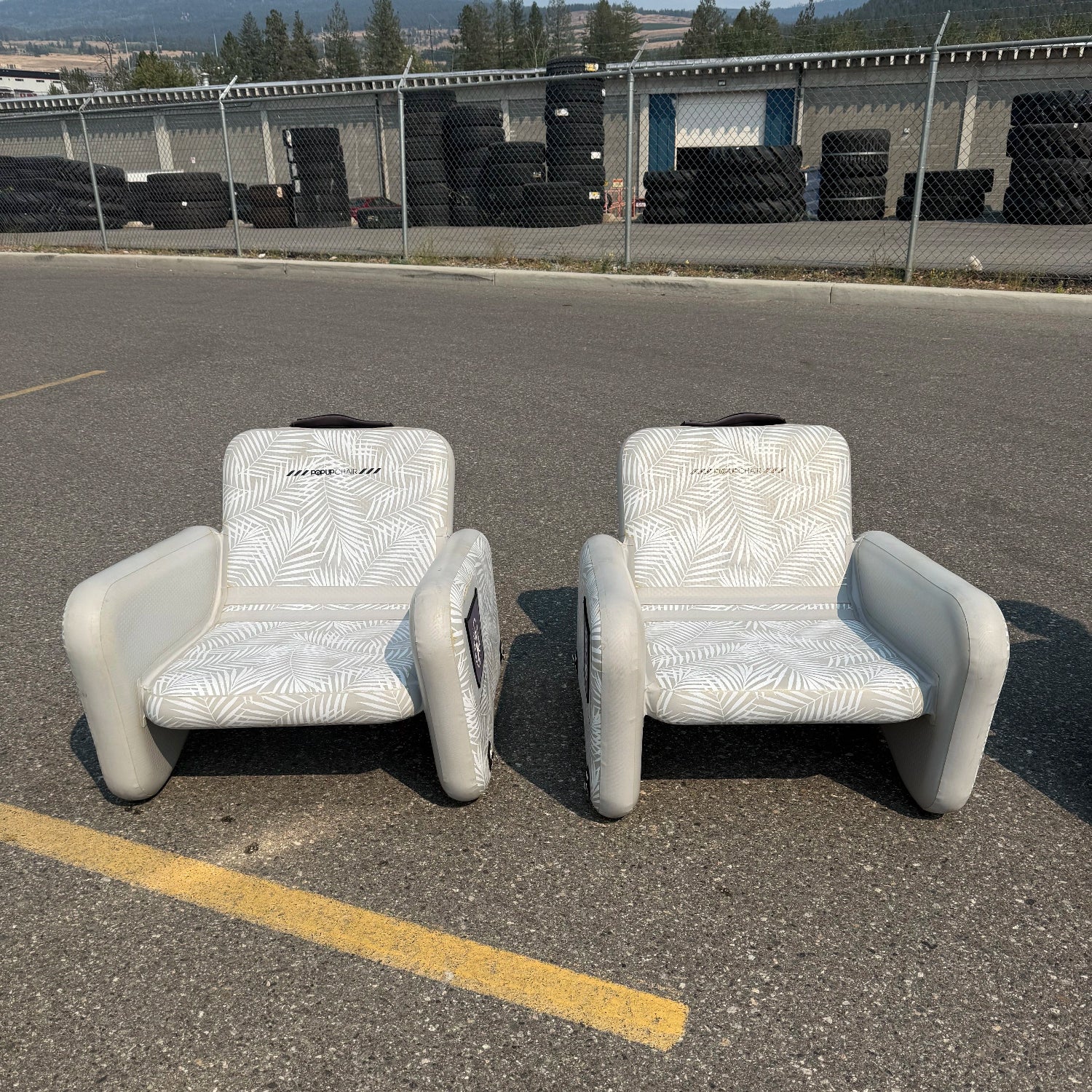 Green Program POP Up Chair Set in grey and white showcasing minor glue residue.