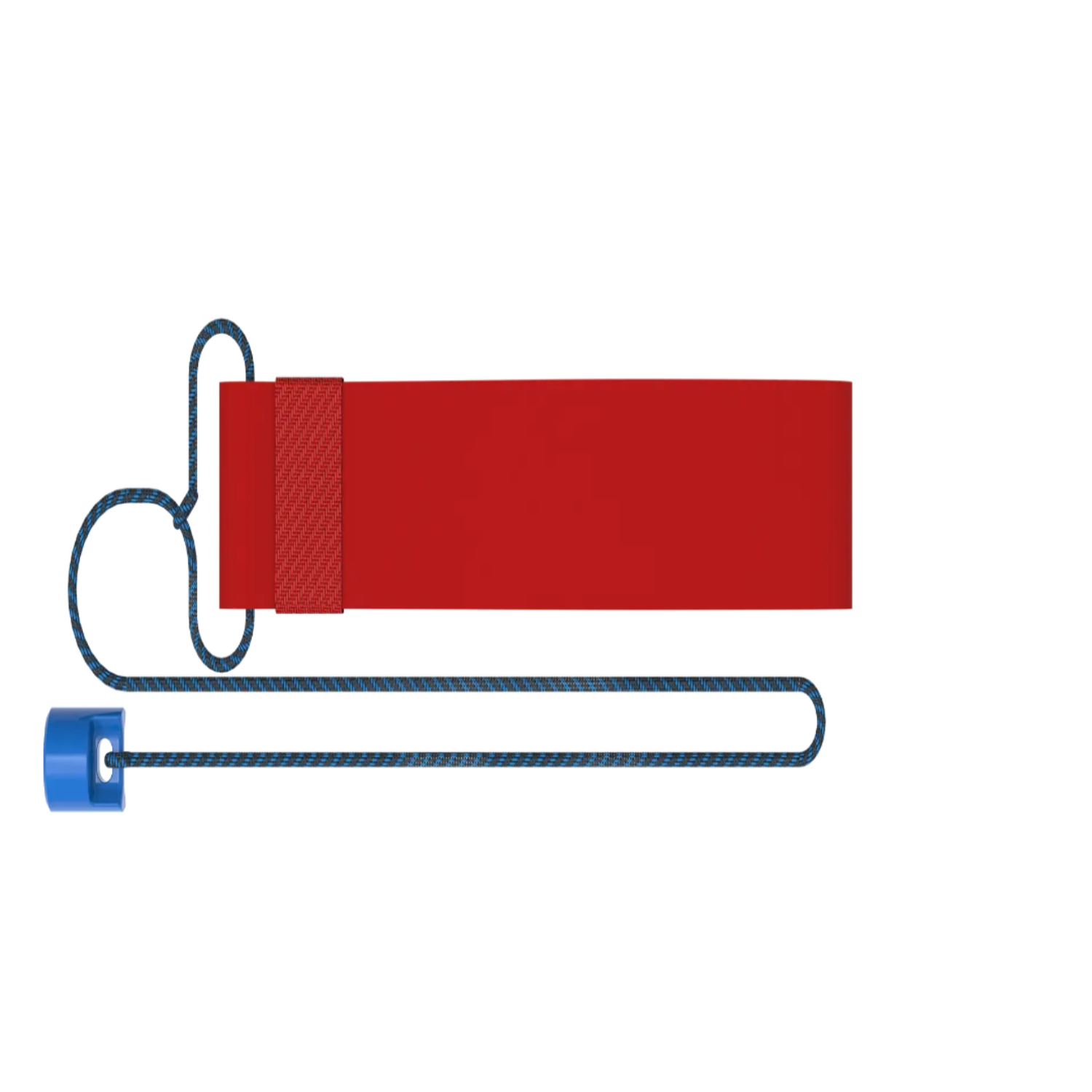 Red strap with blue clip on a white background