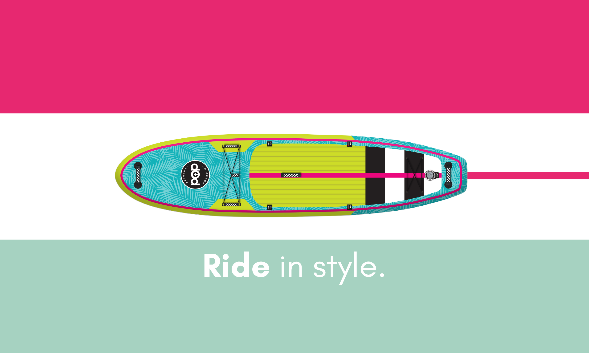 POP Board Co. Yacht Hopper Slider 2 inflatable paddleboard in tropical design, available at Canadian Board Co.