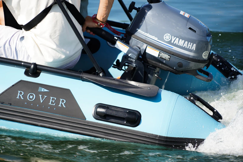 Yamaha 6 hp outboard mounted on the Rover Marine Battle Cat transom