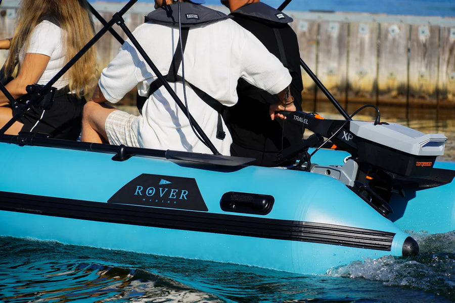 Side view of the 12 ft Rover Marine Battle Cat inflatable catamaran