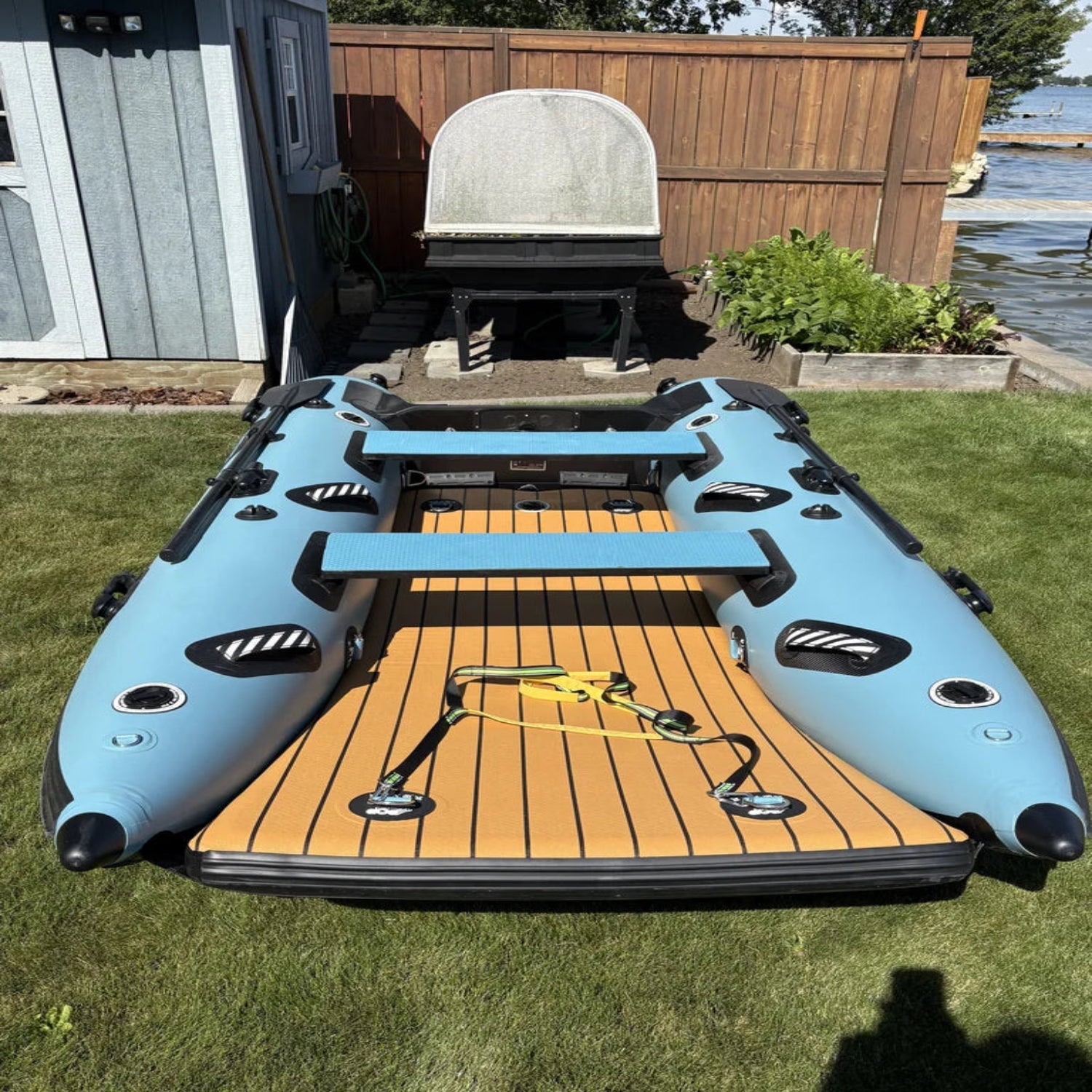 Top deck view of the Rover Marine Battle Cat inflatable boat.